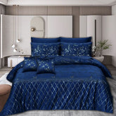 8 Pcs Luxury Greek Border Velvet Duvet Cover Set - Royal Blue