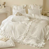 Luxury Satin 400 Tc Ruffle With Pom Poms and Pleated Duvet Cover White