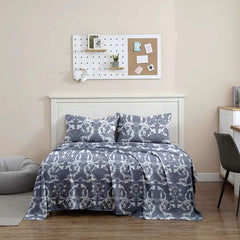 Cotton Satin Printed Double Bed sheet Blue safari