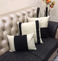 3Pc Soho strip Jute Cushion Cover Set -Black and offwhite