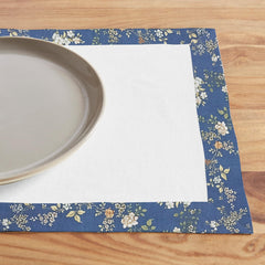 Cotton Dinning Set with Print Bordered- Night Garden Blue