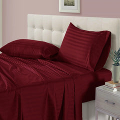 Luxury Satin Stripe Fitted sheet set Burgundy