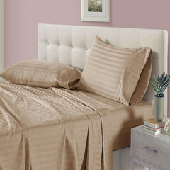 Luxury Satin Stripe Fitted sheet set Burgundy