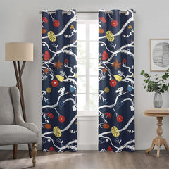 2PC PRINTED CURTAINS WITH LINING - BLUE BLOSSOM