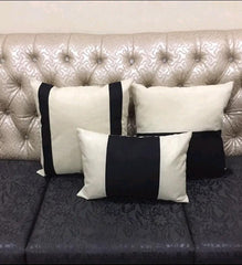 3Pc Soho strip Jute Cushion Cover Set -Black and offwhite