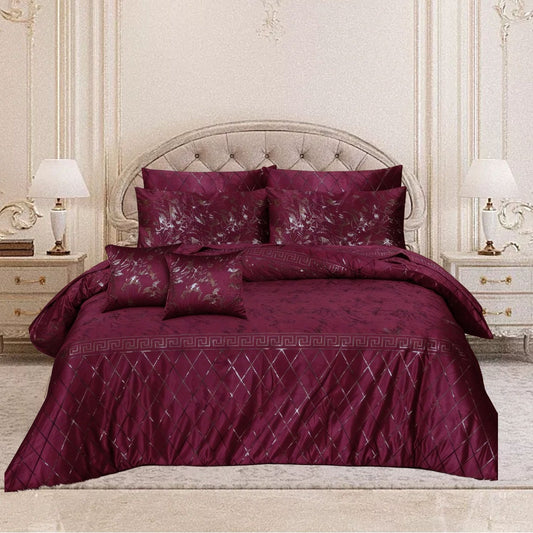 8 Pcs Greek Border Velvet Duvet Cover Set - Mahroon