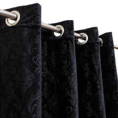 Branched Leaves Embossed Velvet Curtains Pair