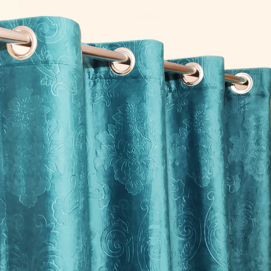 Branched Leaves Embossed Velvet Curtains Pair