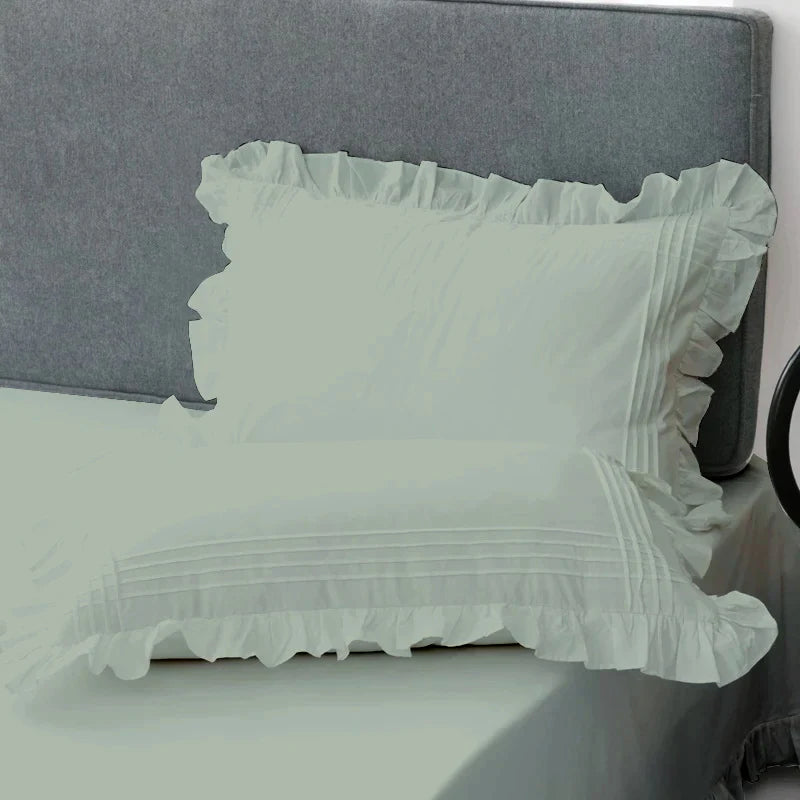 Cotton Fitted Sheet With Frilled Pillow Cover- Mint Green - 99 Bedding Store
