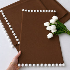 Luxury Cotton Dinning Set With Cute Pom pom - Brown