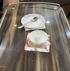 Jute Coasters Set With Rose Garden Border And Back