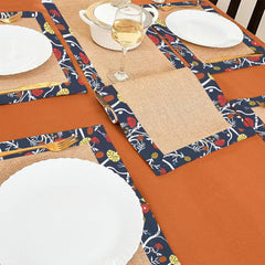 Jute Dinning Set With Border- Blue Blossom
