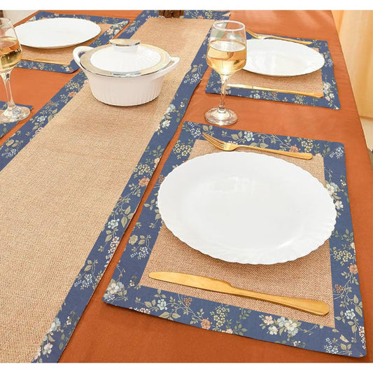 Jute Dinning Set With Border- Night Garden Blue