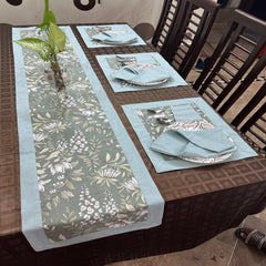 Aqua Bordered Printed Cotton Reversable Dinning Set - Green Garden