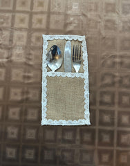 Jute Tolley Mat Set With Cute Lace - Brown