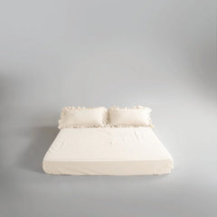 Cotton Fitted Sheet With Frilled Pillow Cover-Creem