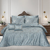 8 Pcs Greek Border Velvet Duvet Cover Set - Silver Grey