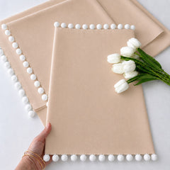 Luxury Cotton Dinning Set With Cute Pom pom - Beige