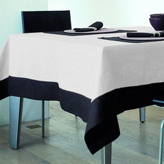Decorative Cotton Tablecloth - White With Navy Bordered
