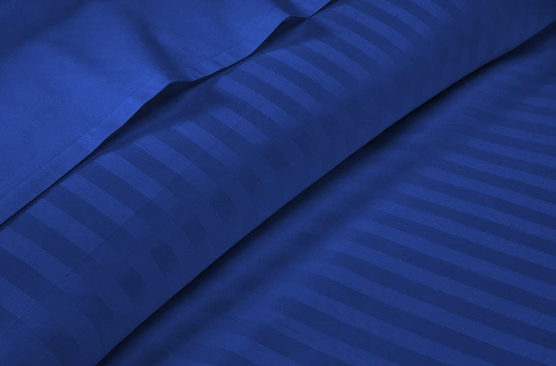 Luxury Strip Satin Bed sheet Set - Royal Blue - 99 Bedding Store