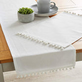Luxury Cotton Dinning Set With Pom pom - White