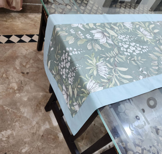 Green Garden Printed Cotton Reversable With Border Table Runner
