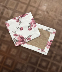 Jute Coasters Set With Rose Garden Border And Back