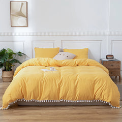 Cotton Duvet Cover Set With Pom Poms -