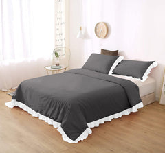 White Frilled Cotton Duvet Cover Set-006