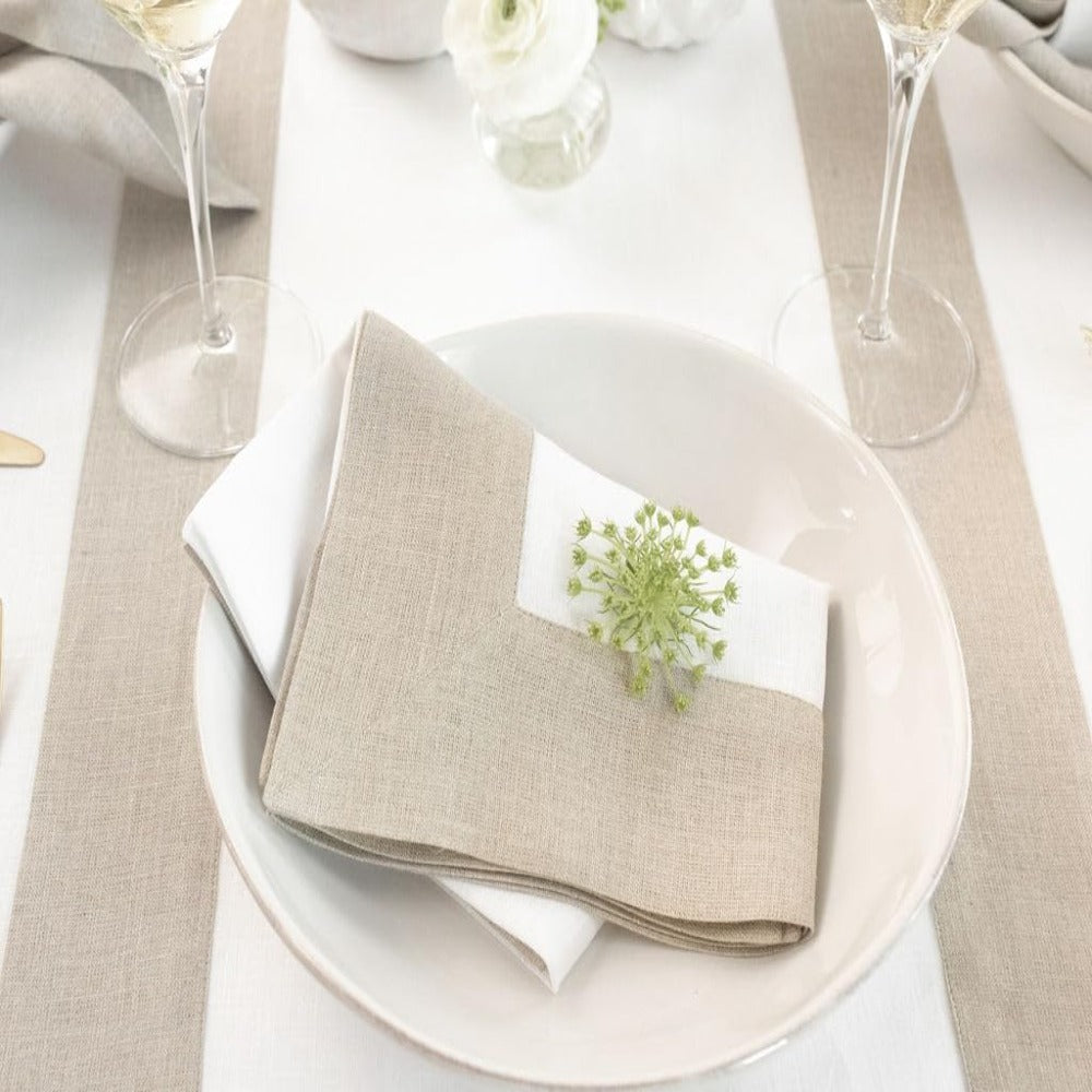 Cotton Luxury Dining Set Mited Corner Bordered - Dark Beige and White - 99 Bedding Store