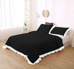White Frilled Cotton Duvet Cover Set-006