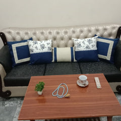 5Pc Tanola Blue Cushion Cover set -Jute cushion