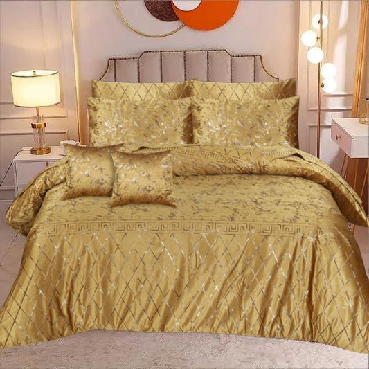 8 Pcs Greek Border Velvet Duvet Cover Set - Golden Beige