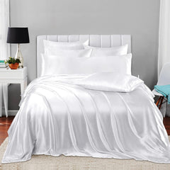 Luxury Cotton Satin 6 Pcs Flat Fitted sheet and Duvet Cover Set -