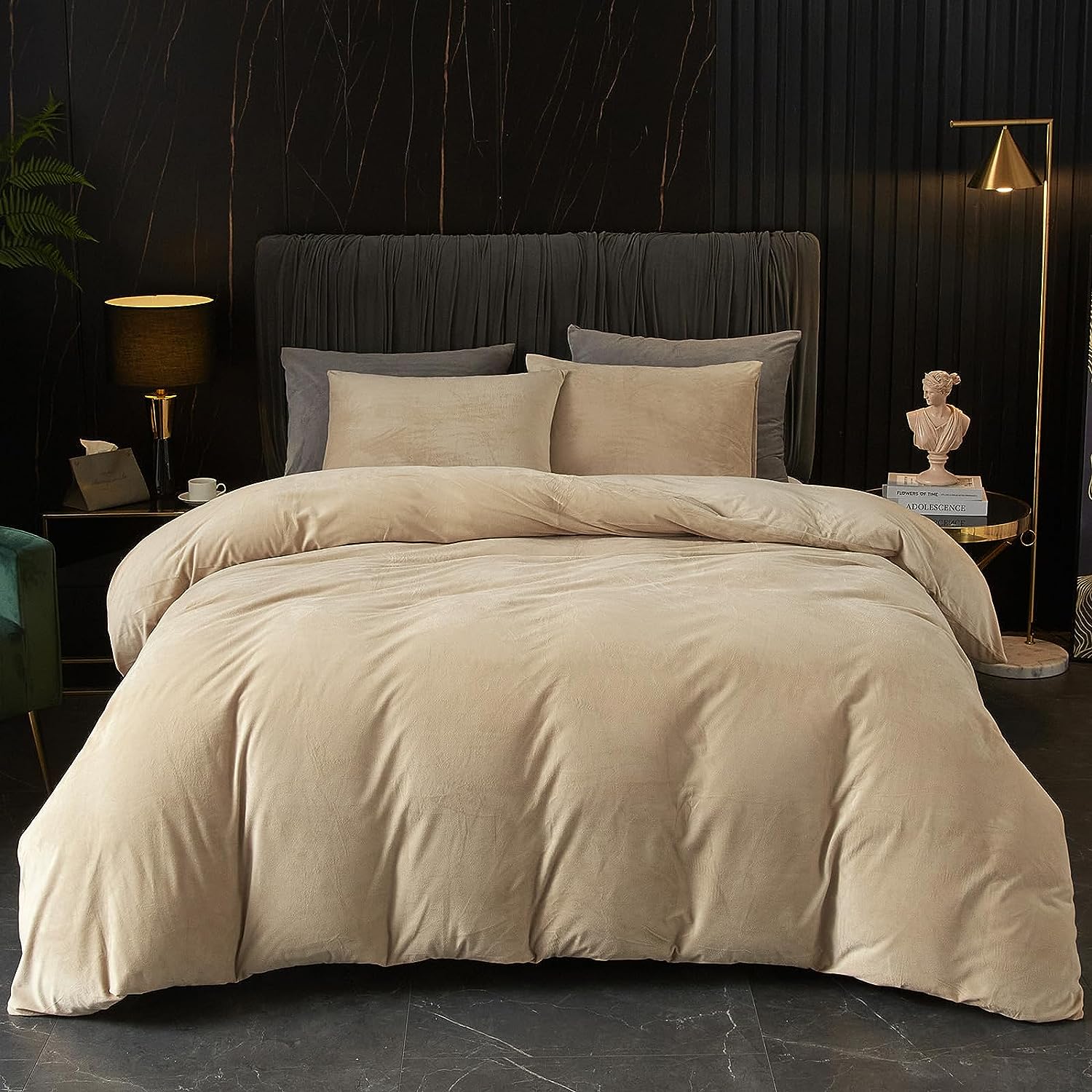 Luxury Velvet Duvet Cover Set - Beige - 99 Bedding Store