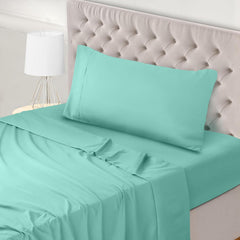 Plain Cotton Single Bed Sheet Set Aqua