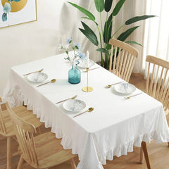 Luxury Cotton Dinning Set With Frilld - White
