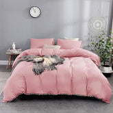 Luxury Cotton Satin Pom Fringe Duvet Cover Set-Pink - 99 Bedding Store