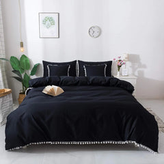 Cotton Duvet Cover Set With Pom Poms -