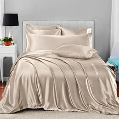 Luxury Cotton Satin 6 Pcs Flat Fitted sheet and Duvet Cover Set -