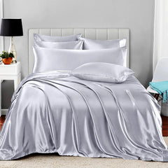 Luxury Cotton Satin 6 Pcs Flat Fitted sheet and Duvet Cover Set -
