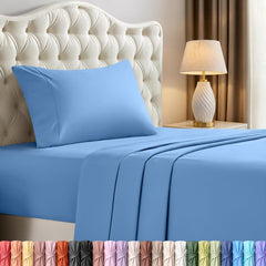Plain Cotton Single Bed Sheet Set Blue