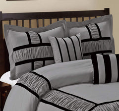 7 pcs Luxury Satin 400 Tc Ruffle and Patchwork Duvet Cover Silver Grey