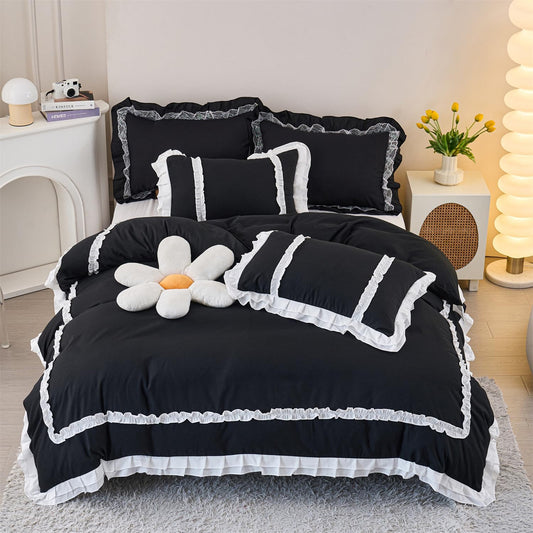 Plain Cotton Frilled Duvet Set -002