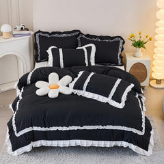 Plain Cotton Frilled Duvet Set -002