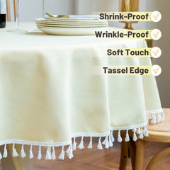Cotton Satin Decorative Round Tablecloth With Tesals- Creem
