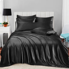 Luxury Cotton Satin 6 Pcs Flat Fitted sheet and Duvet Cover Set -