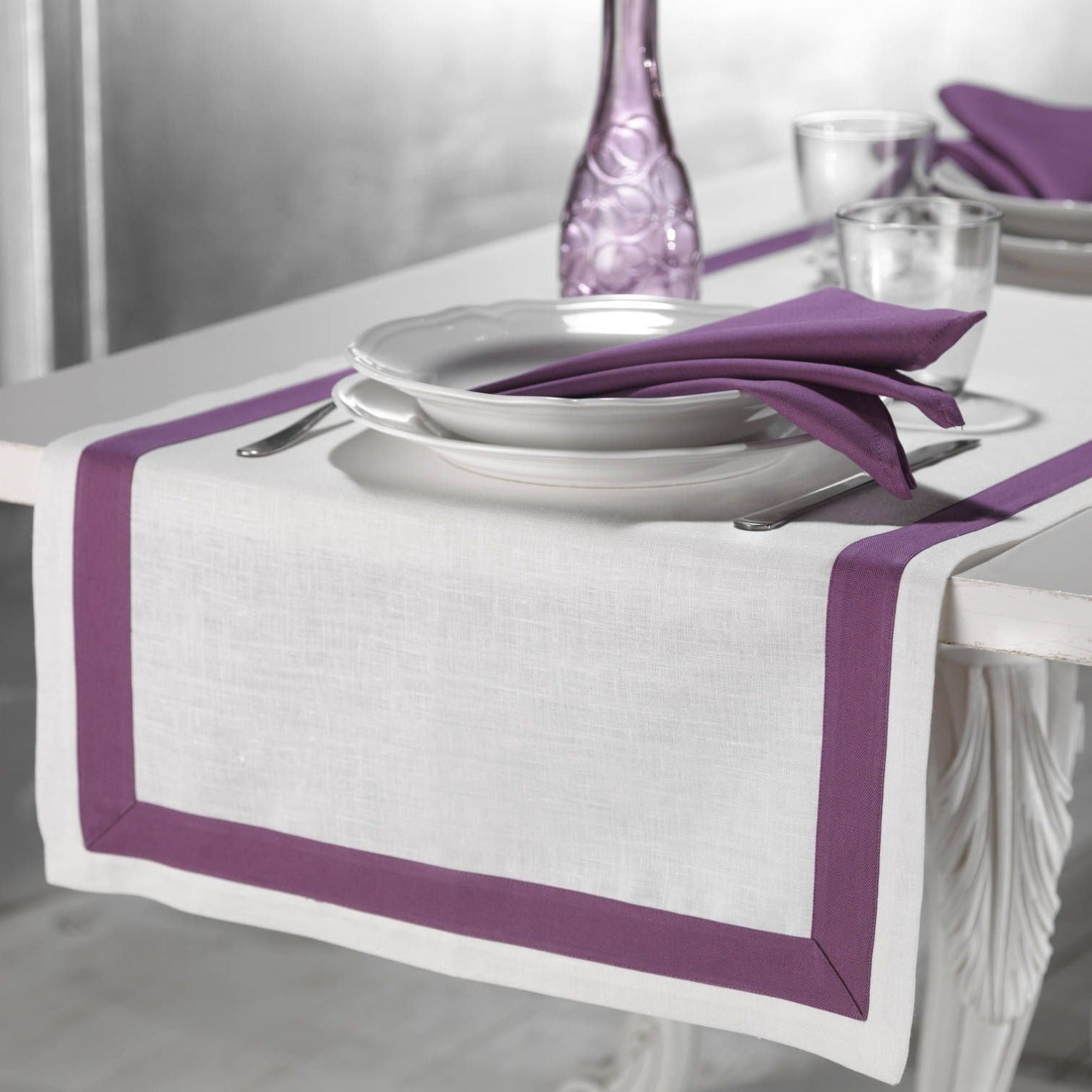 7 Pcs Cotton Table Runner Set- With Color Strip Bordered - 99 Bedding Store