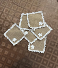 Jute Coasters Set Brown With Cute Lace
