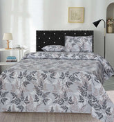 Printed Double Bed sheet Set Beanca Grey Leafs